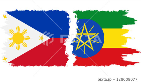 Ethiopia and Philippines grunge flags connection vector 128008077