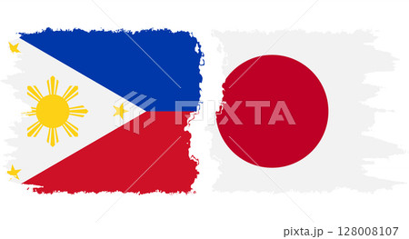 Japan and Philippines grunge flags connection vector 128008107