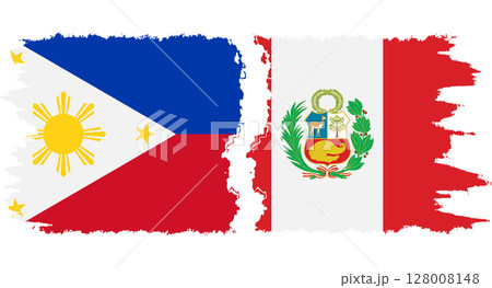 Peru and Philippines grunge flags connection vector 128008148