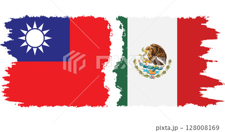 Mexico and Taiwan grunge flags connection vector 128008169
