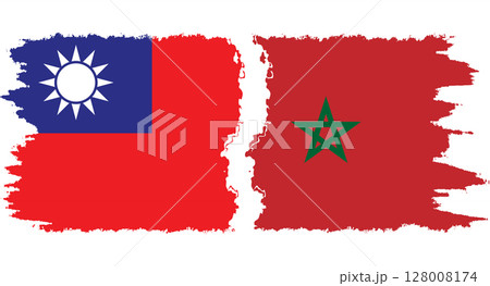 Morocco and Taiwan grunge flags connection vector 128008174