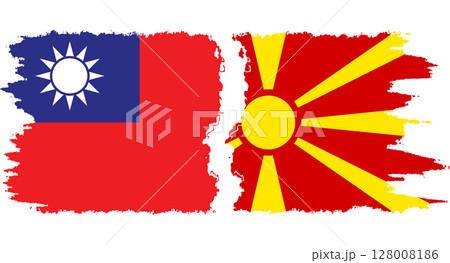 Northern Macedonia and Taiwan grunge flags connection vector 128008186