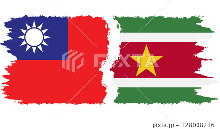 Suriname and Taiwan grunge flags connection vector 128008216