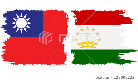 Tajikistan and Taiwan grunge flags connection vector 128008222