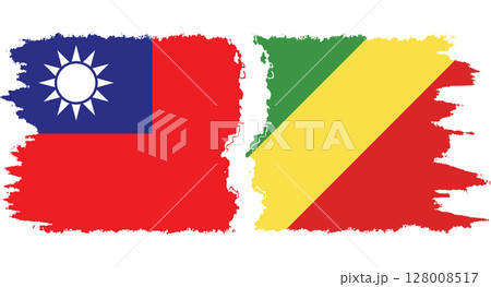 Congo-Brazzaville and Taiwan grunge flags connection vector 128008517