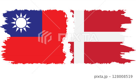 Denmark and Taiwan grunge flags connection vector 128008519