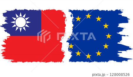 EU and Taiwan grunge flags connection vector EU and Taiwan grunge flags connection vector 128008526