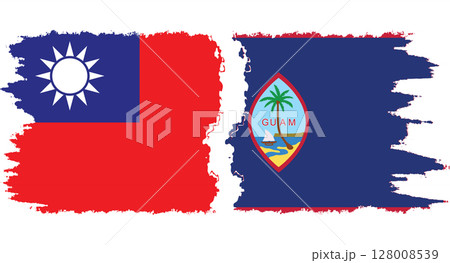Guam and Taiwan grunge flags connection vector 128008539