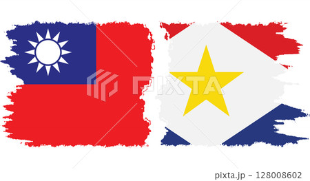 Saba and Taiwan grunge flags connection vector 128008602