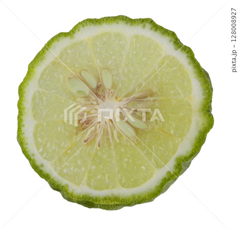 Fresh Green Kaffir Lime Fruits isolated on a white background 128008927
