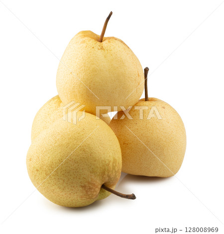Crisp and Juicy Chinese Pear with Pale Yellow Skin isolated on a white background 128008969