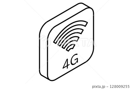 ネットワークのイメージイラスト、4Gのアイソメトリック線画アイコン、白黒 ネットワークのイメージイラスト、4Gのアイソメトリック線画アイコン、白黒 128009255