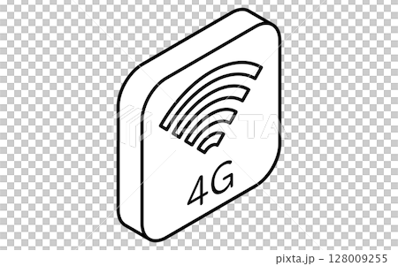 ネットワークのイメージイラスト、4Gのアイソメトリック線画アイコン、白黒 ネットワークのイメージイラスト、4Gのアイソメトリック線画アイコン、白黒 128009255