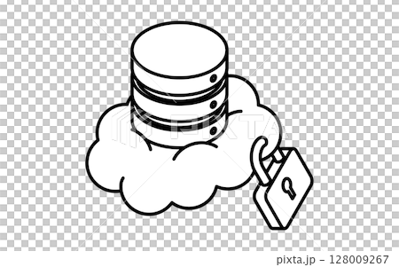 雲端等距線圖示中的安全資料伺服器，黑色和白色 128009267