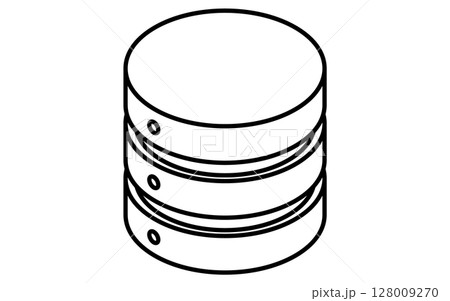 データーサーバーのアイソメトリック線画アイコン、白黒 128009270