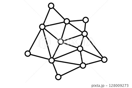 分散型ネットワーク、ノードのアイソメトリック線画アイコン、白黒 128009273