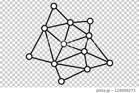 分散型ネットワーク、ノードのアイソメトリック線画アイコン、白黒 128009273