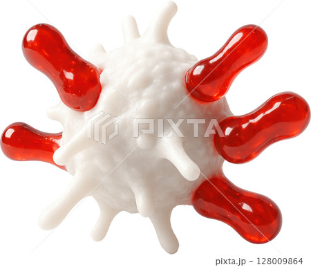 Immune system white blood cell engulfing red particles 128009864