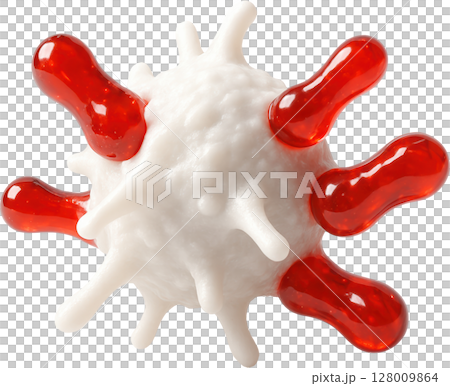 Immune system white blood cell engulfing red particles 128009864