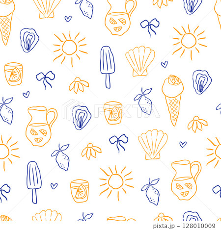 Hand drawn doodle pattern with lemon Hand drawn doodle pattern with lemon 128010009