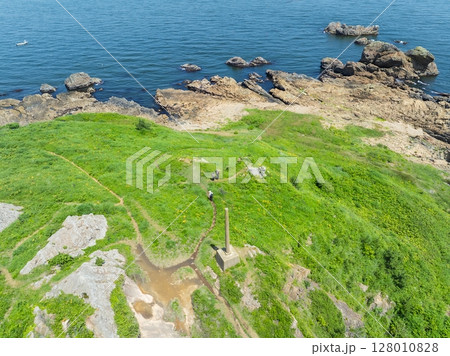 空撮「青森県」花咲く岬の風景 種差海岸 空撮「青森県」花咲く岬の風景 種差海岸 128010828