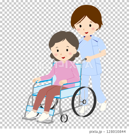 車いすの女性と看護師 128010844