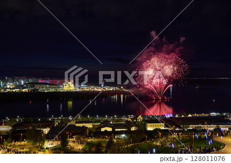 Colorful Fireworks Over Strelka - Alexander Nevsky Cathedral. 9 May 128011076