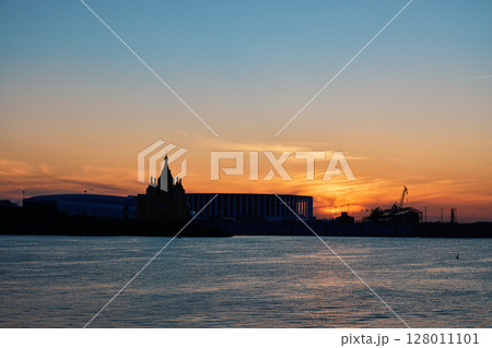 Sunset Silhouette of Alexander Nevsky Cathedral in Nizhny Novgorod Sunset Silhouette of Alexander Nevsky Cathedral in Nizhny Novgorod 128011101