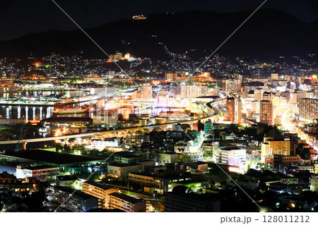 【長崎県】天神山展望台から見た佐世保港の夜景 128011212