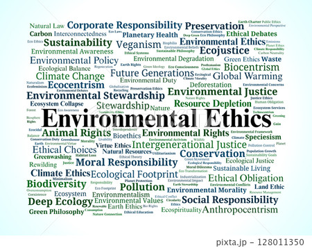 Environmental Ethics Word Cloud. Core Ideas On Nature, Values, Responsibility, Justice Environmental Ethics Word Cloud. Core Ideas On Nature, Values, Responsibility, Justice 128011350