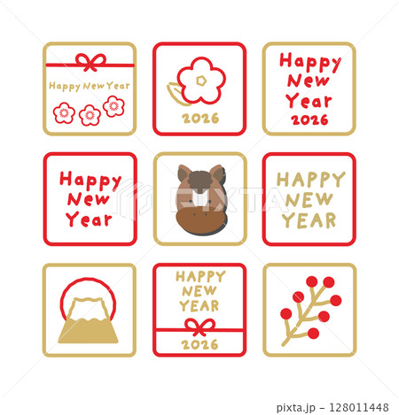新年素材　午　アイコン　イラストセット 128011448