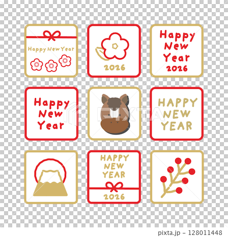 新年素材　午　アイコン　イラストセット 128011448