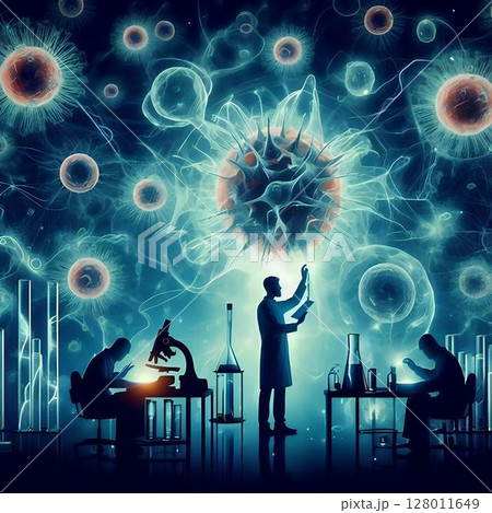 representation of science fighting viruses 128011649