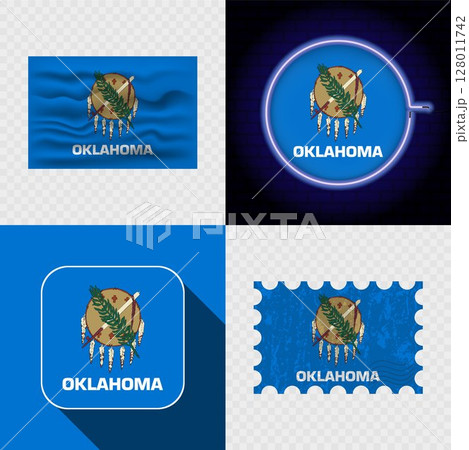 Creative the Oklahoma Flag Icon Set Collection. 128011742