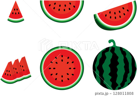 赤いスイカのイラストセット 128011808