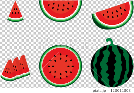 赤いスイカのイラストセット 128011808
