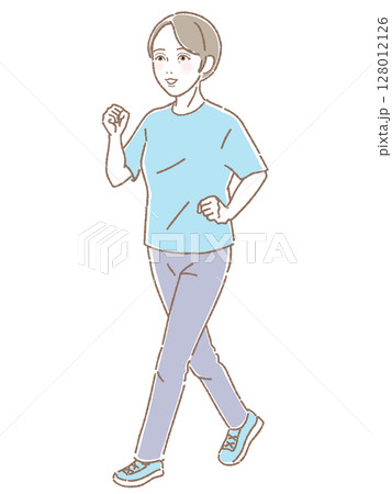 ウォーキングする中高年女性 128012126