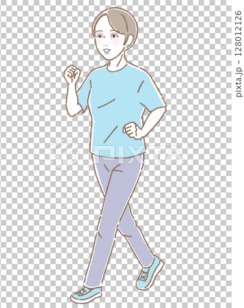 ウォーキングする中高年女性 128012126