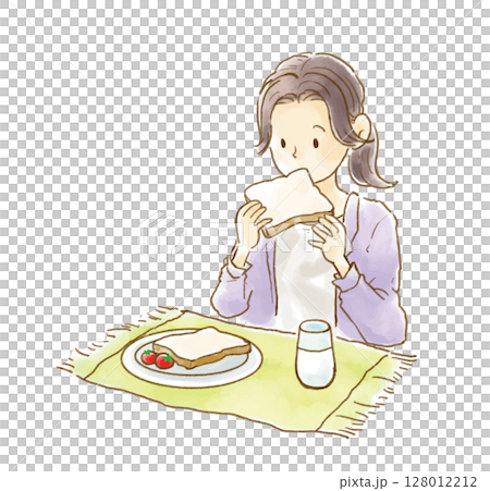 Watercolor style vector of a woman enjoying breakfast Watercolor style vector of a woman enjoying breakfast 128012212