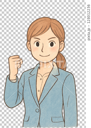 拳を握って前向きな表情を見せるビジネスウーマン 128012236