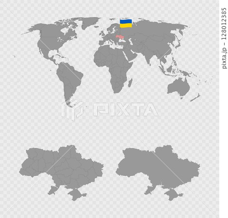 Ukraine Map Set with World Location. 128012385
