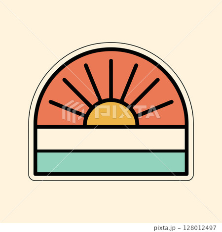 Minimal Retro Sunset Landscape Vector Illustration	 128012497