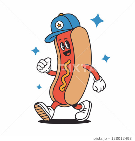 Patriotic Hot Dog Cartoon Character Illustration Patriotic Hot Dog Cartoon Character Illustration 128012498