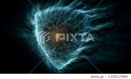The technology shield is light technical blue cold tone. 128012966