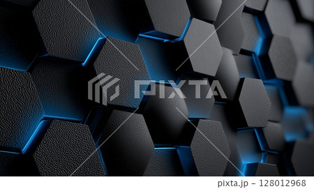 Minimalist hexagonal pattern background with subtle blue energy glow.  128012968