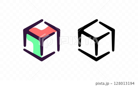 3D cube, modeling and cybernetics, graphic design. Modeling, simulation and cybernetics, vector design and illustration 128013194