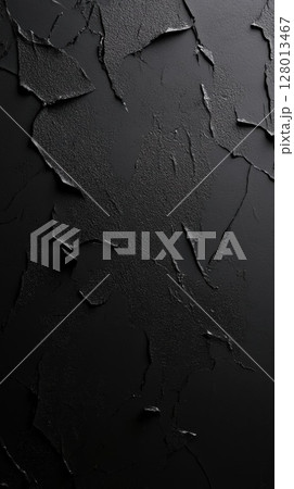 Black Cracked Texture Background: Abstract Dark Minimalist Design 128013467