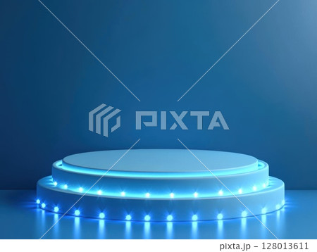 Glowing Blue Platform for Product Display 128013611