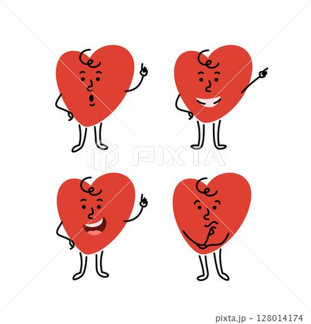 Cute hand drawn heart character points finger Cute hand drawn heart character points finger 128014174