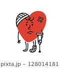 Sad broken injured hand drawn heart character 128014181